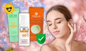 Kremy z filtrem SPF 50+ chronią skórę przed słońcem. Na zdjęciu produkty Holika Holika, Pharmaceris i Basiclab.