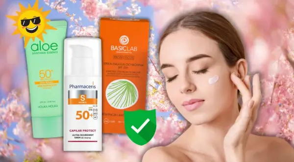 Kremy z filtrem SPF 50+ chronią skórę przed słońcem. Na zdjęciu produkty Holika Holika, Pharmaceris i Basiclab.