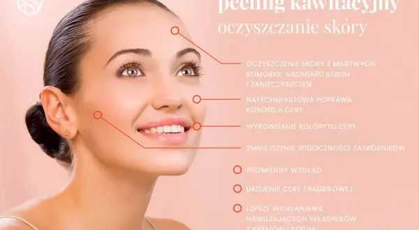 Kobieta z promienną cerą. Peeling kawitacyjny to głębokie oczyszczanie skóry, redukcja zaskórników i poprawa jej kondycji.