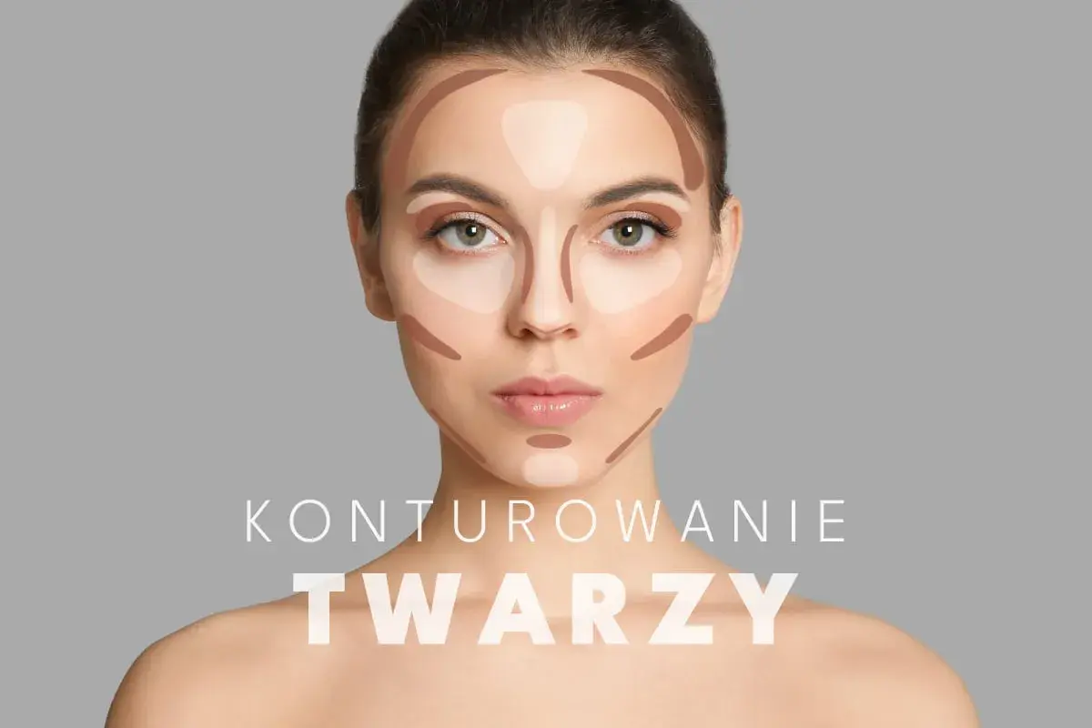 Modelka prezentuje techniki jak konturować twarz na sucho. Ciemne i jasne smugi podkreślają rysy.