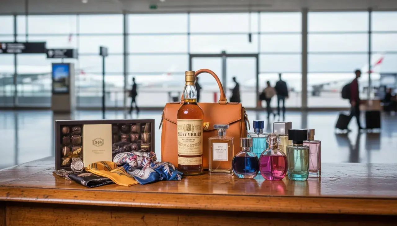 Luksusowe perfumy, czekoladki i akcesoria czekają na podróżnych na lotnisku. Idealne prezenty na podróż.